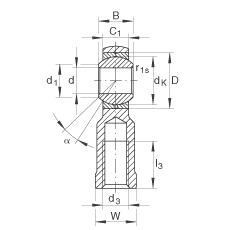 杆端轴承 GIKL5-PB, 根据 DIN ISO 12 240-4 标准，带左旋内螺纹，需维护