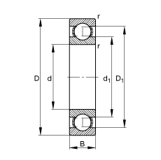 深沟球轴承 61816-Y, 根据 DIN 625-1 标准的主要尺寸