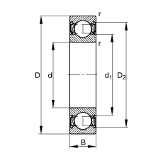 深沟球轴承 62200-2RSR, 根据 DIN 625-1 标准的主要尺寸, 两侧唇密封