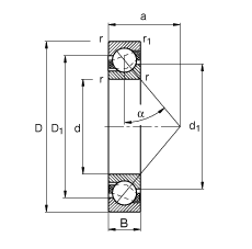 角接触球轴承 71816-B-TVH, 根据 DIN 628-1 标准的主要尺寸，接触角 α = 40°