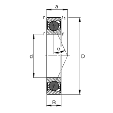 主轴轴承 HCB7204-E-2RSD-T-P4S, 调节，成对或单元安装，接触角 α = 25°，陶瓷球，两侧唇密封，非接触，限制公差