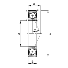 主轴轴承 B7016-E-2RSD-T-P4S, 调节，成对安装，接触角 α = 25°，两侧唇密封，非接触，限制公差