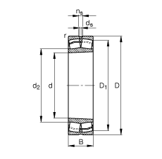 调心滚子轴承 24036-E1-K30, 根据 DIN 635-2 标准的主要尺寸, 锥孔，锥度 1:30