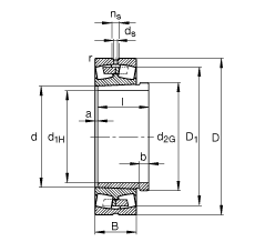 调心滚子轴承 22248-B-K-MB + AH2248, 根据 DIN 635-2 标准的主要尺寸, 带锥孔和退卸套